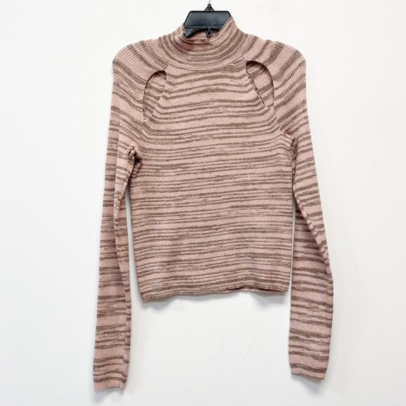 Wild Fable NWOT XXL Pink & Brown Striped Cut Out Long Sleeve Turtleneck Sweater - Picture 2 of 5